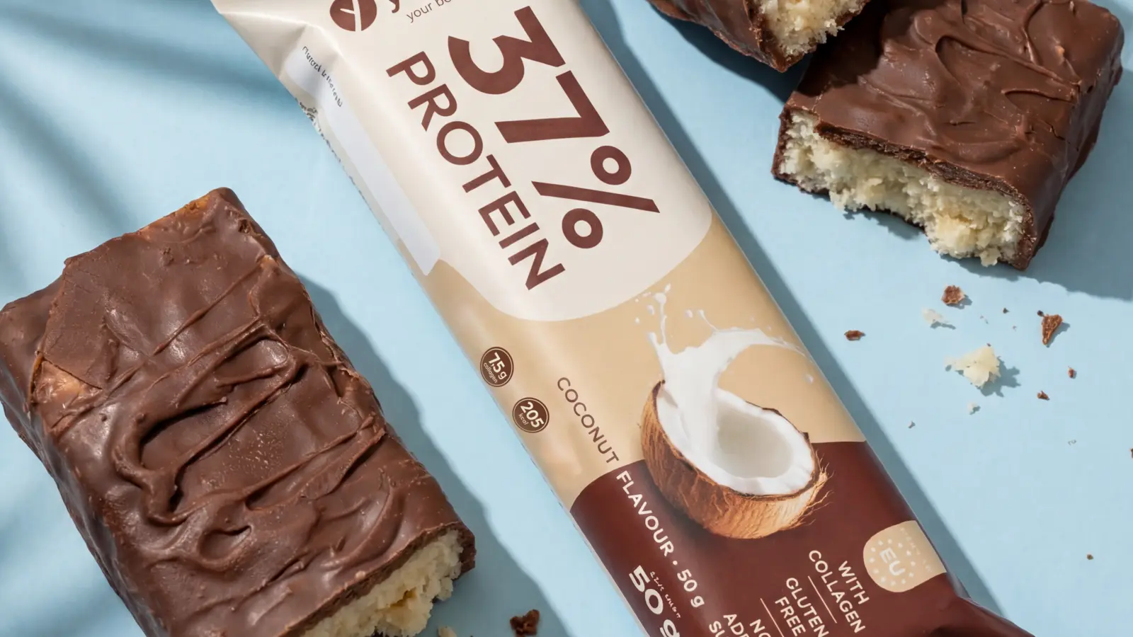 Thanh protein yobeve vị chocolate caramel và dừa với hàm lượng protein rõ ràng